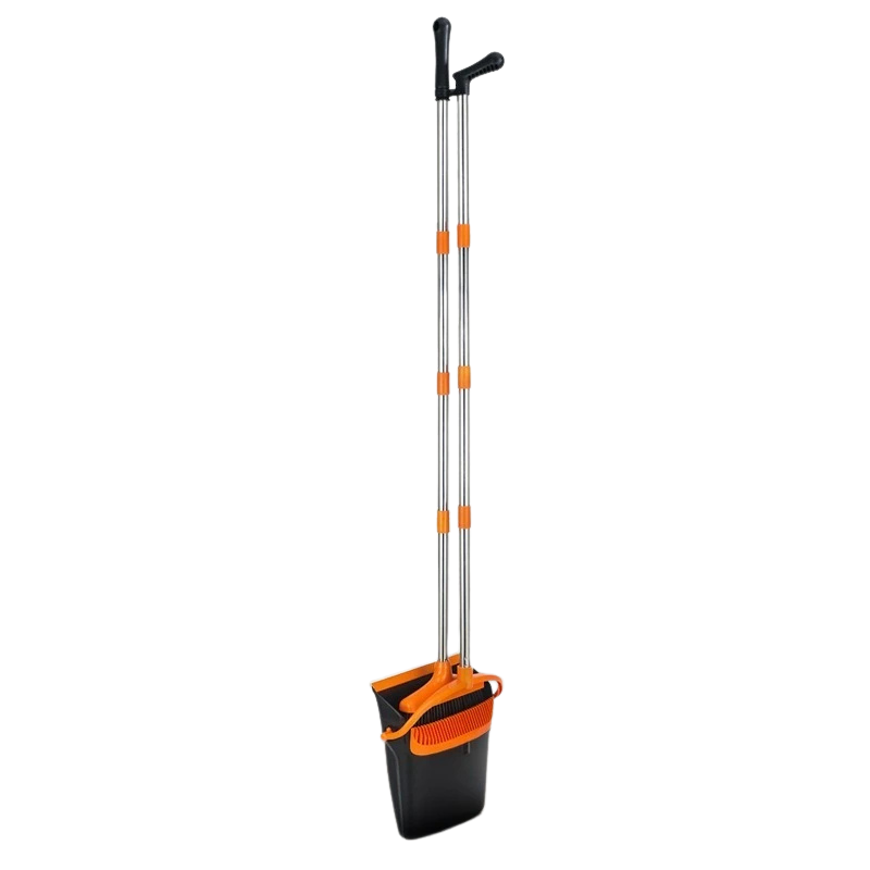 Broom and Dustpan Set Long Handle Upright Cleaning Combo Indoor Outdoor Use Orange