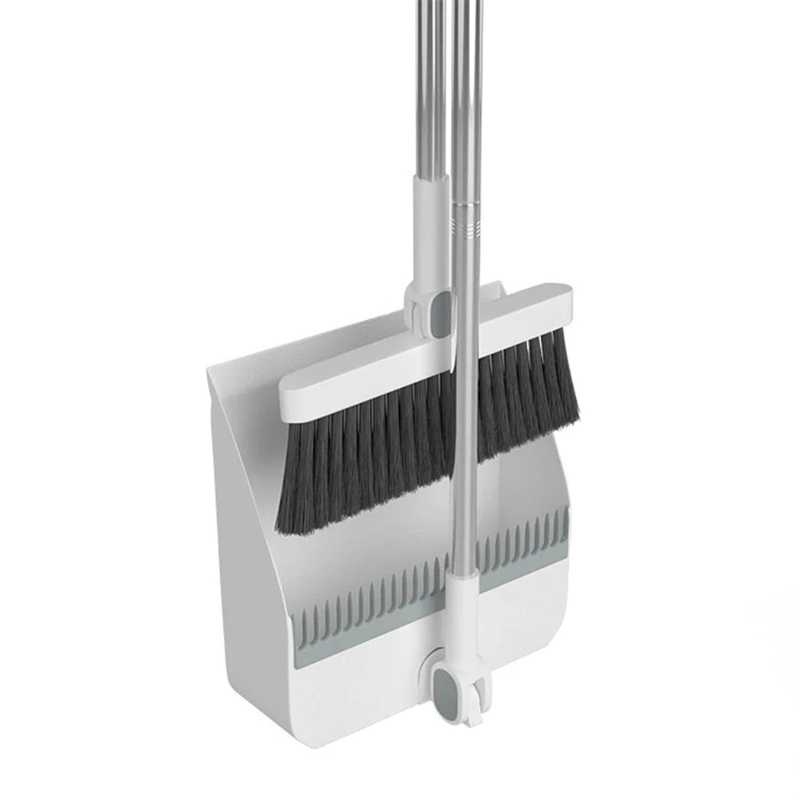 Broom and Dustpan Set 2 in 1 Long Handle Floor Cleaning Combo - White