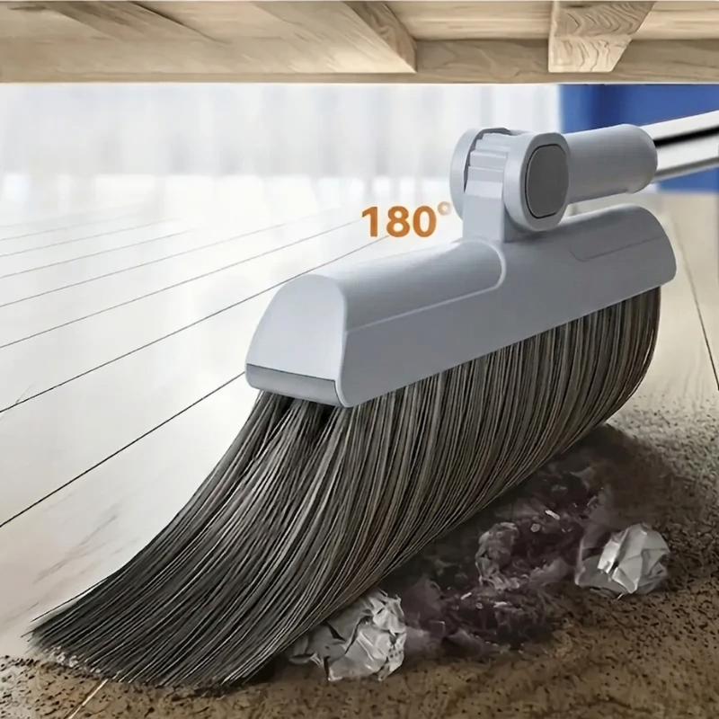 Broom and Dustpan Set 2 in 1 Long Handle Floor Cleaning Combo - Gray