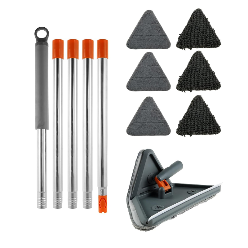 Triangle Microfiber Mop Long Handle Adjustable Wall Ceiling Floor Cleaner Set - Gray