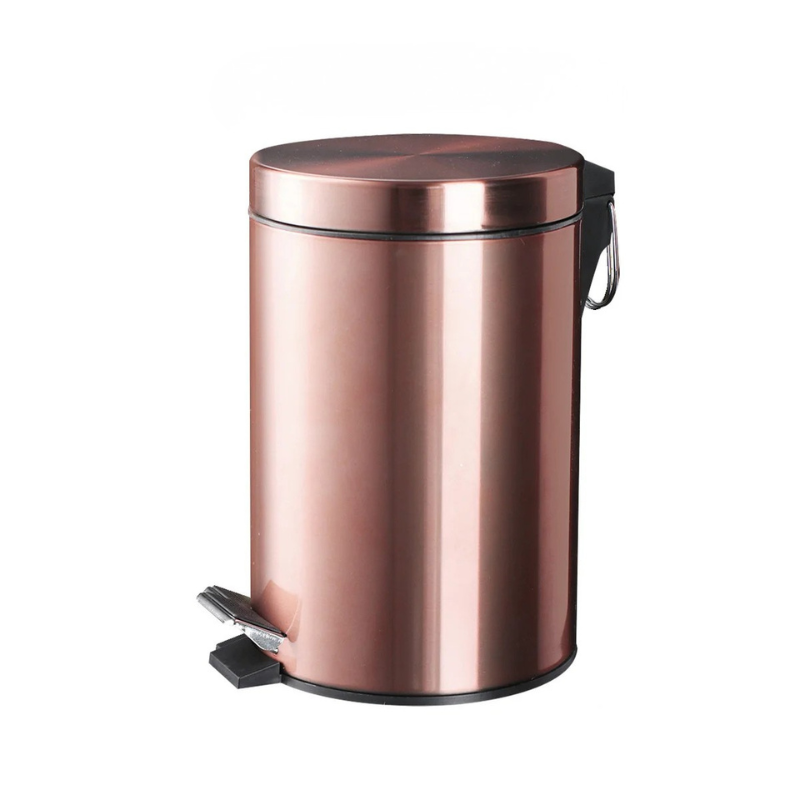 Pedal Trash Can 3L Stainless Steel Bin with Lid and Inner Bucket - Metalic Brown