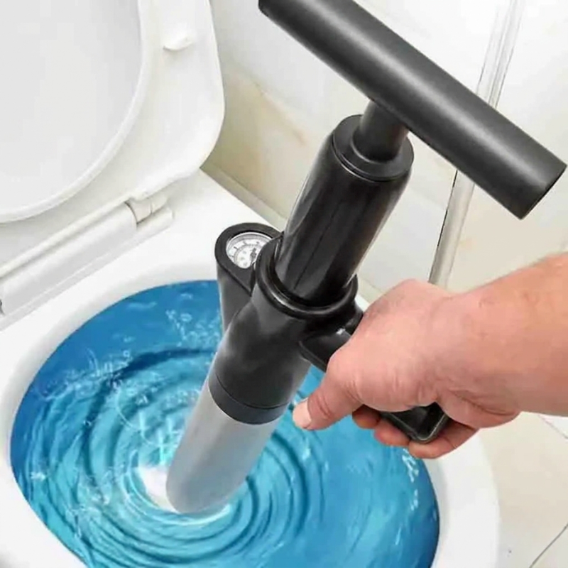 Drain Unclogger Pump High Pressure Portable Pipe Cleaner for Toilet Sink - Black