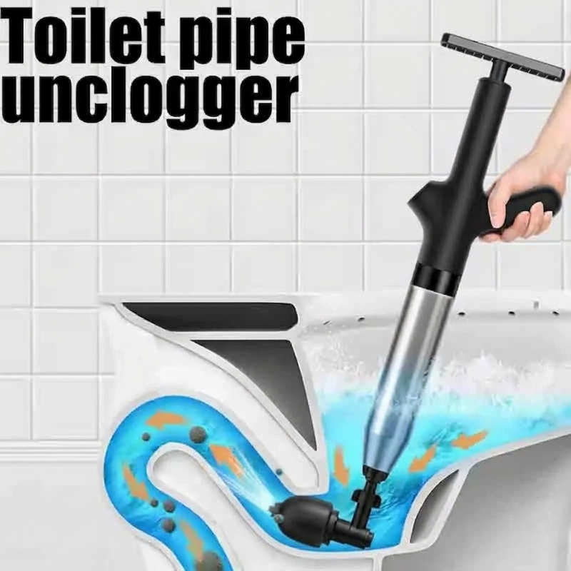 Drain Unclogger Pump High Pressure Portable Pipe Cleaner for Toilet Sink - Black