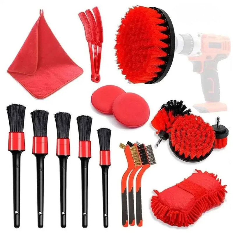 Car Detailing Kit with Drill Brushes Cleaning Tools Set with Carry Bag - 17 Pcs