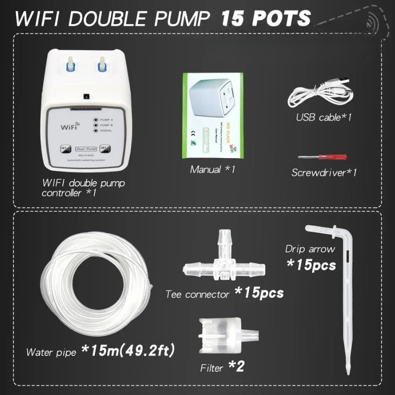WiFi Automatic Drip Irrigation System Dual Pump Smart Watering Kit - White