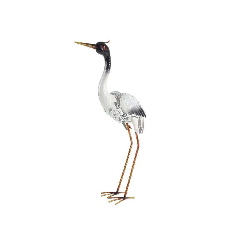 Garden Crane Statue Metal Heron Sculpture Outdoor Decorative Ornament - 22.5x58cm