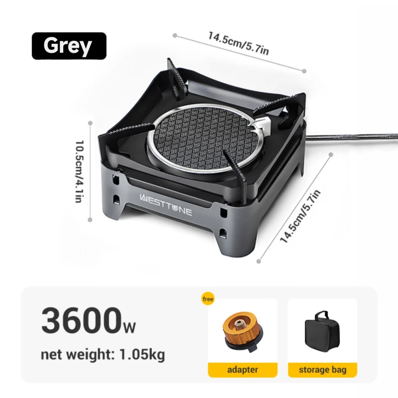 Portable Gas Camping Stove 3600W Infrared Burner with Ignition - Square Gray