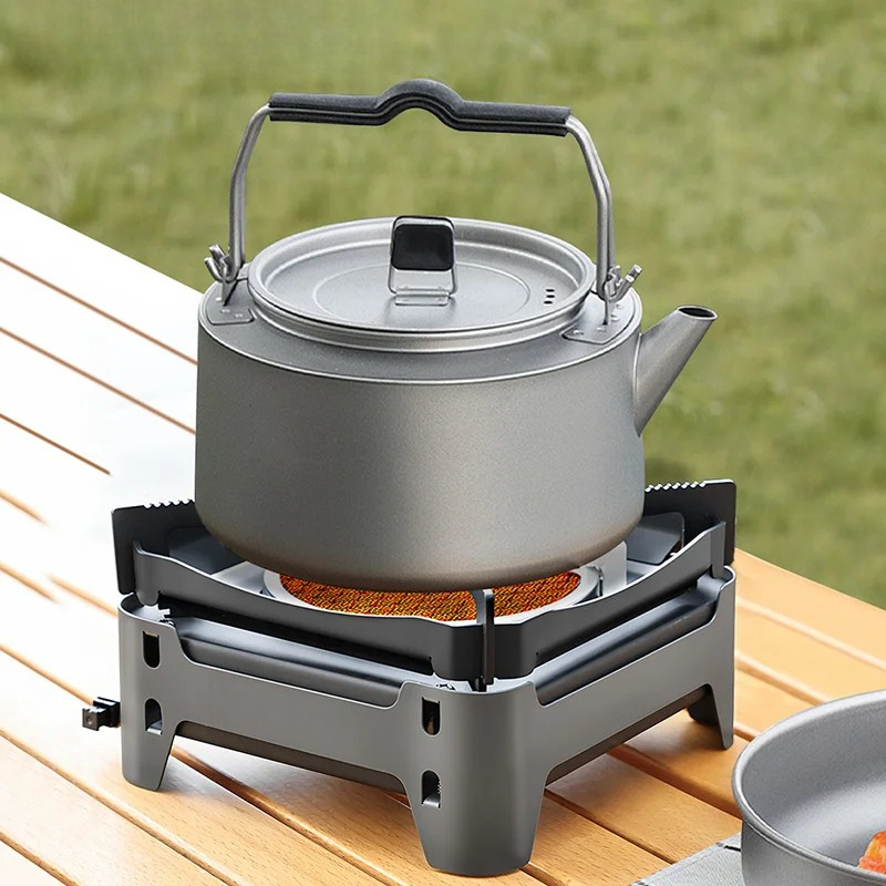 Portable Gas Camping Stove 3600W Infrared Burner with Ignition - Square Gray