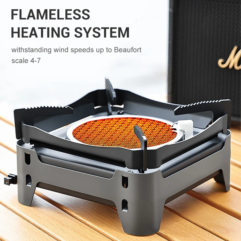 Portable Gas Camping Stove 3600W Infrared Burner with Ignition - Square Gray