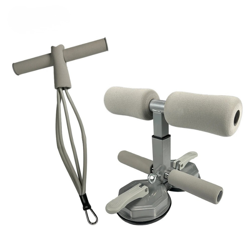 Sit-Up Assistant Bar with Resistance Band Portable Adjustable Dual Suction Core Trainer - Gray