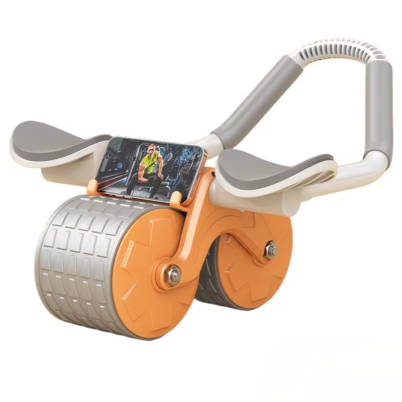 Abdominal Roller Wheel Automatic Rebound Double Wheel Core Trainer with Counter Display - Orange