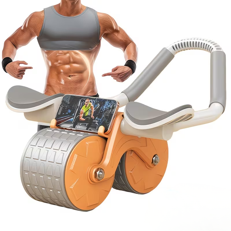 Abdominal Roller Wheel Automatic Rebound Double Wheel Core Trainer with Counter Display - Orange