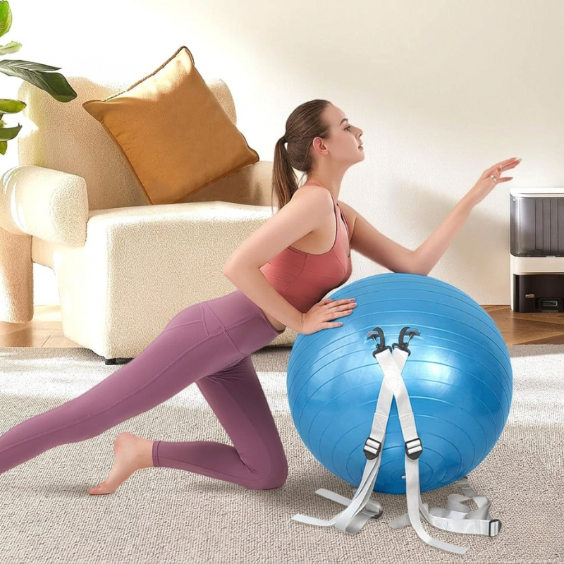 Yoga Pilates Ball PVC Exercise Ball 55cm with Strap Pump Massage Fitness Training Ball - Blue
