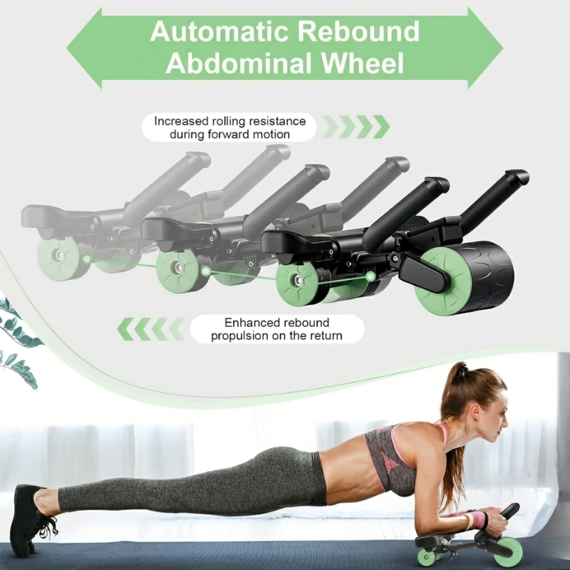Adjustable Ab Roller Four Wheel Rebound Core Trainer Plank Support Fitness Equipment - Green