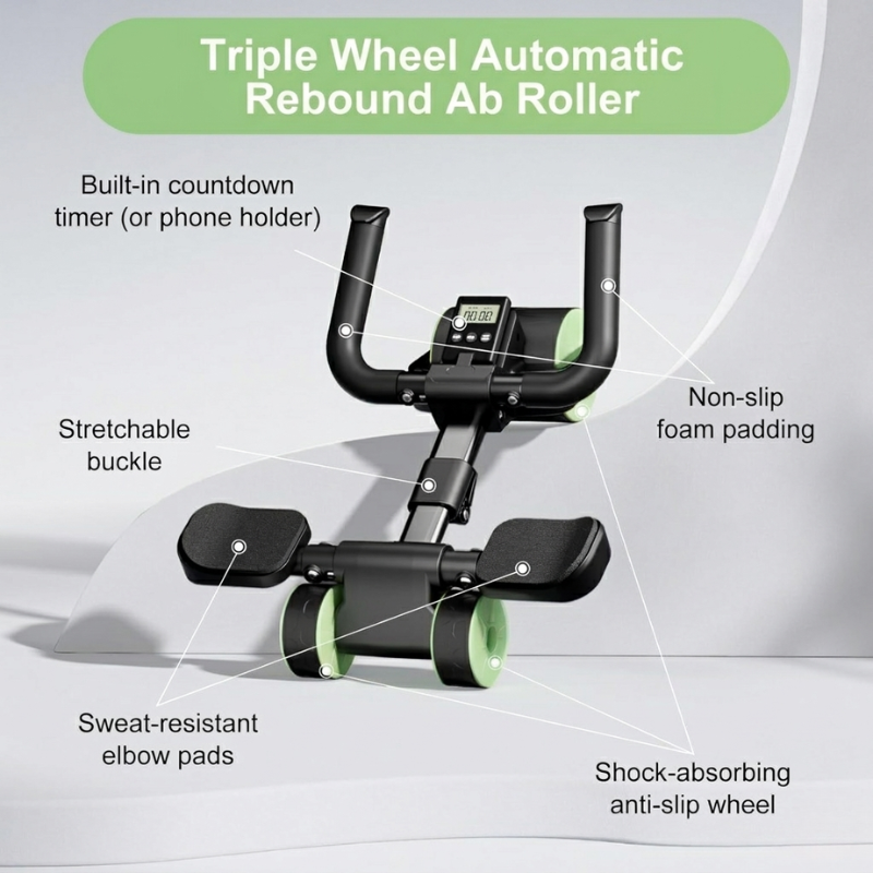 Adjustable Ab Roller Four Wheel Rebound Core Trainer Plank Support Fitness Equipment - Green
