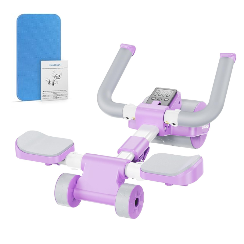 Adjustable Ab Roller Four Wheel Rebound Core Trainer Plank Support Fitness Equipment - Purple