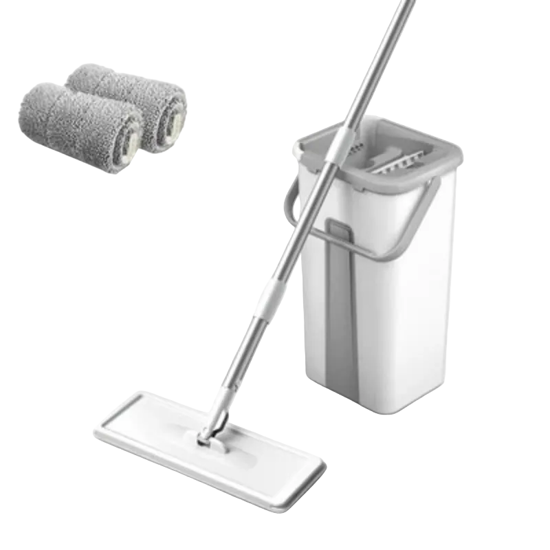 Flat Squeeze Mop and Bucket Set 360° Rotating Head with Microfiber Pad Hands-Free Cleaning - 2 Pcs