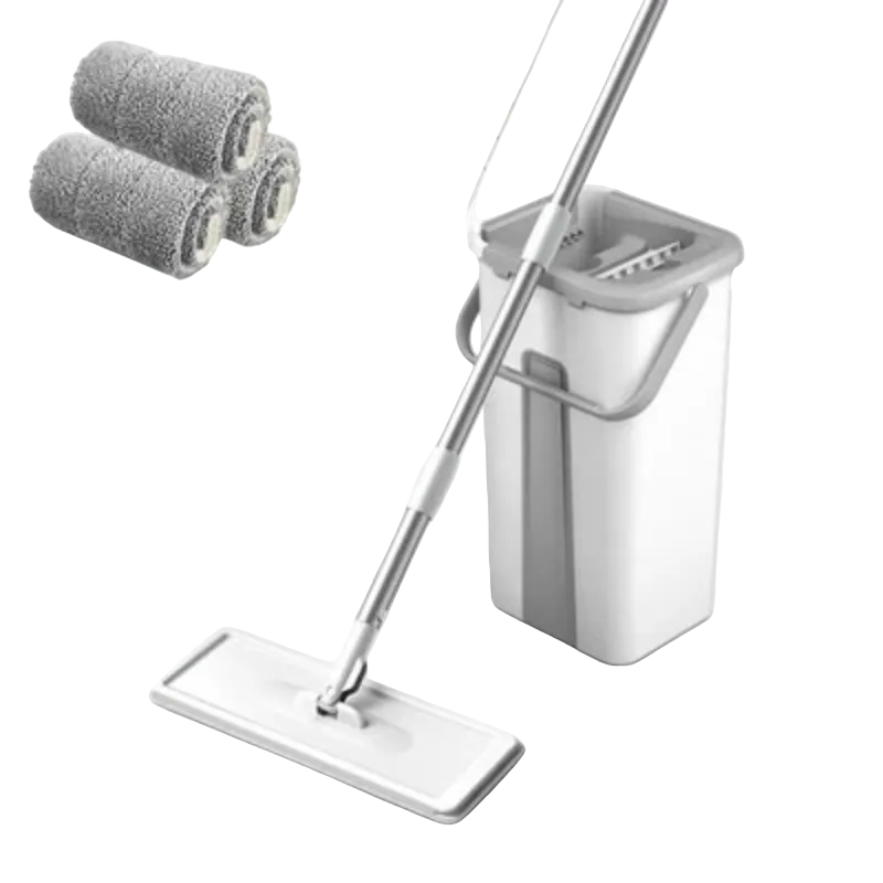 Flat Squeeze Mop and Bucket Set 360° Rotating Head with Microfiber Pad Hands-Free Cleaning - 3 Pcs