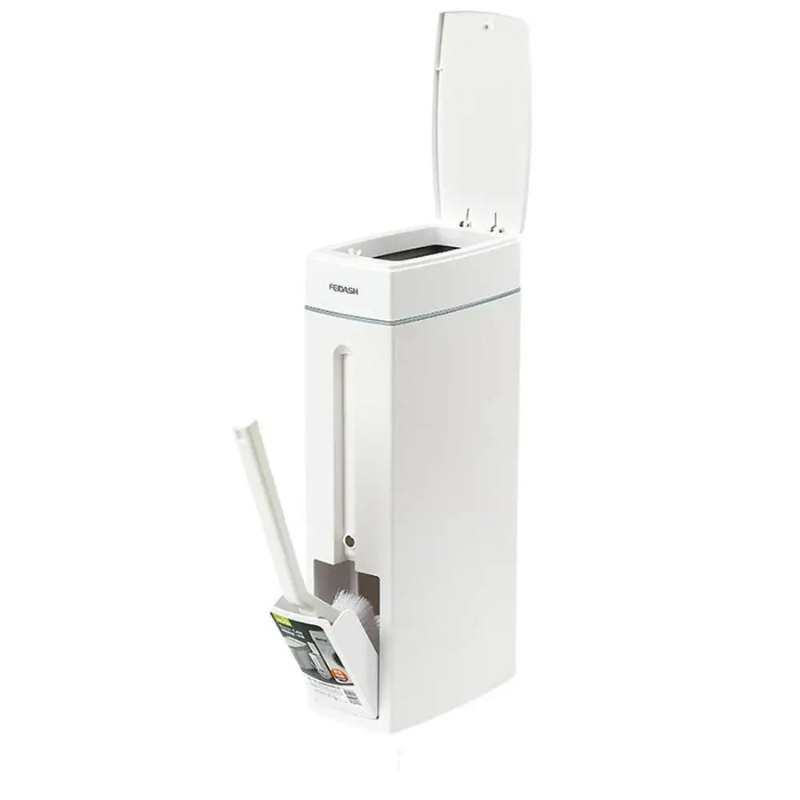 Bathroom Trash Can and Toilet Brush Combo 4.5L Slim Design with Lid Space Saving Set White