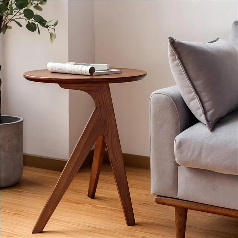 Side Table 45cm Solid Wood Round Small Coffee End Unit Tri-Leg Support – Natural