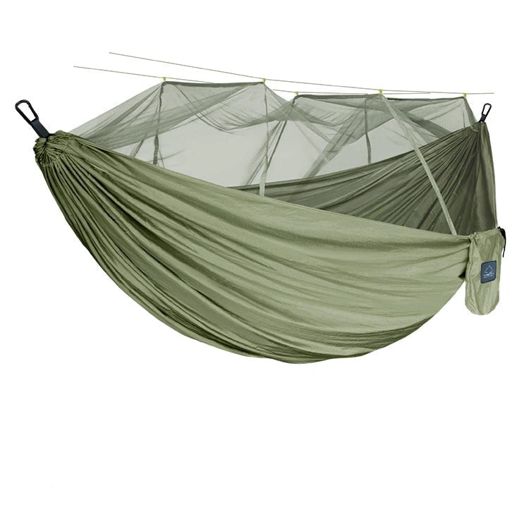Camping Hammock Double Size Portable Nylon Hanging Bed with Mosquito Net 300cm - Army Green