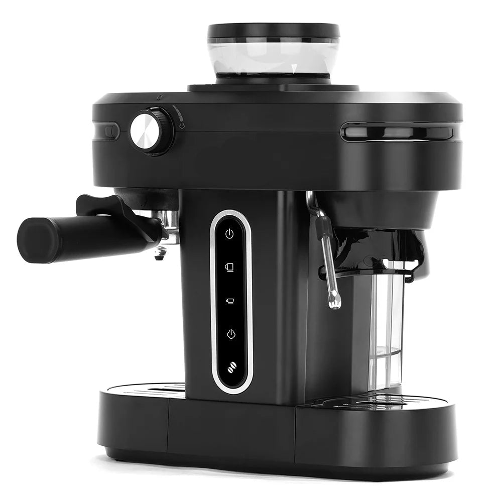 Coffee Machine Semi Automatic Espresso Maker with Integrated Grinder and Steam Wand – Black
