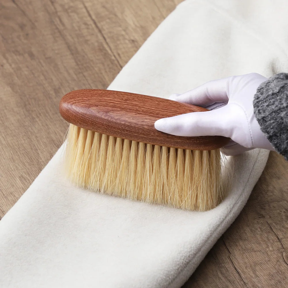 Clothes Brush Natural Horsehair Wooden Handle Lint Remover for Wool - Brown