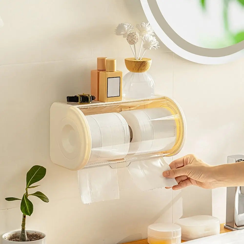 Wall Mounted Toilet Paper Holder Dustproof Waterproof Tissue Box with Lid Large Capacity Roll Paper Storage – Apricot