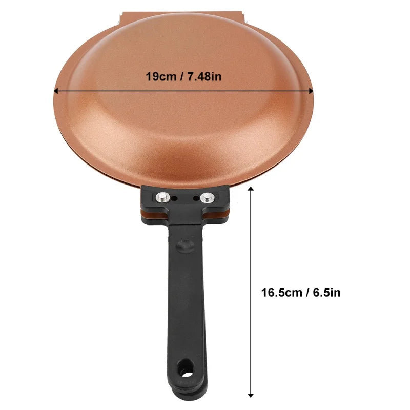 Double Sided Frying Pan 19 cm Iron Flip Pancake Egg Toast Maker with 16.5 cm Handle