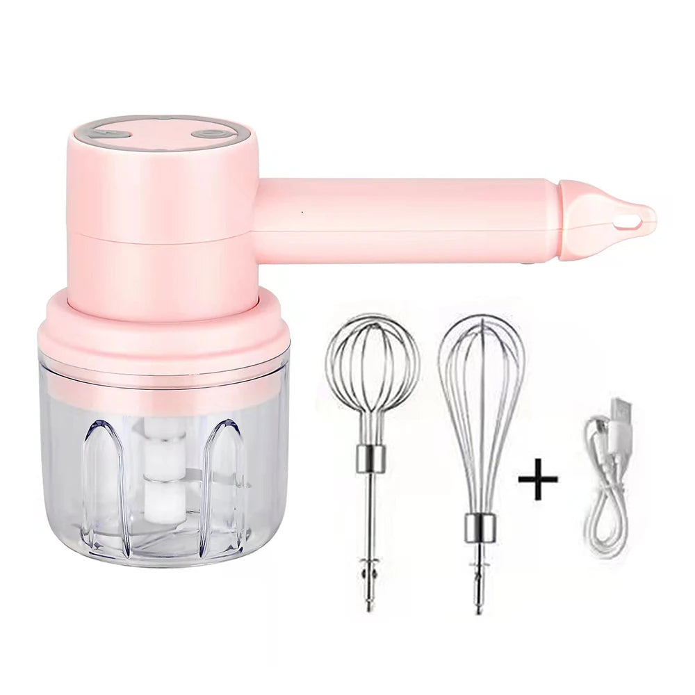 Wireless Electric Food Mixer USB Rechargeable Hand Mixer 3 Speed Egg Beater with Dual Whisks – White