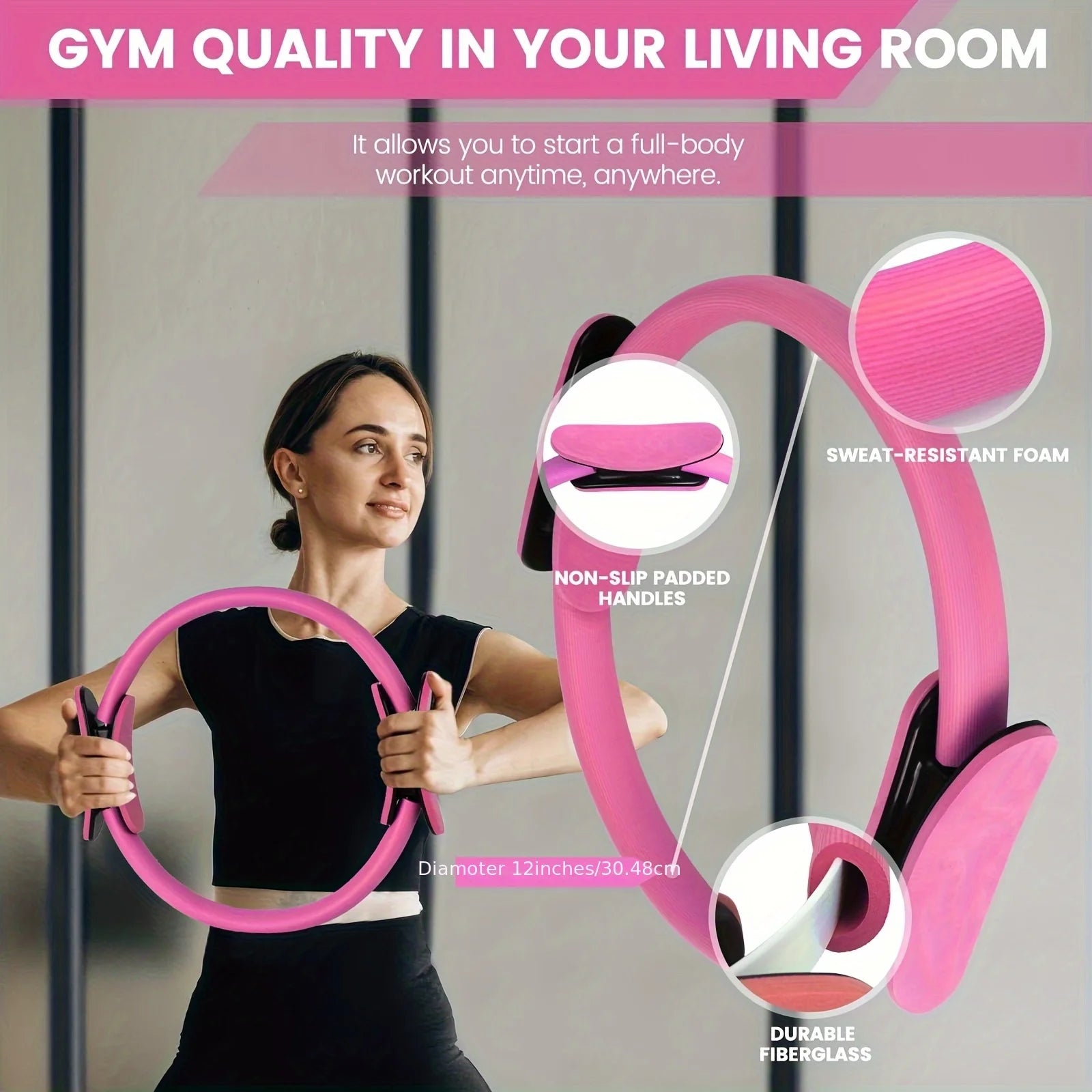 Yoga Circle Fitness Set 13 Piece Stretching and Core Training Equipment for Home Workouts - Pink
