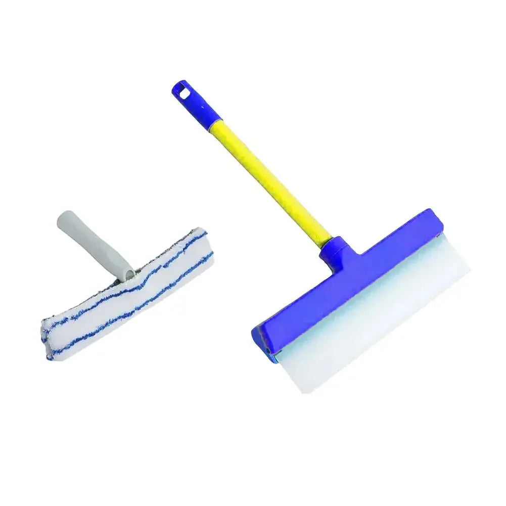 Window Squeegee Kit Reusable Silicone Cleaning Mop Streak Free Glass Wiper Tool - Blue