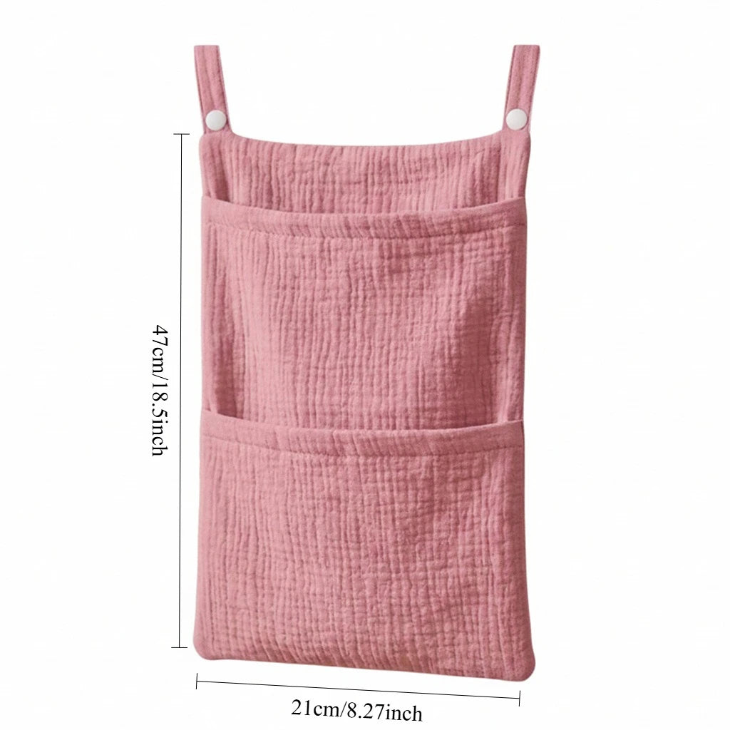 Cotton Diaper Storage Bag 2 Layer Bedside Hanging Pouch Stroller Organizer - White