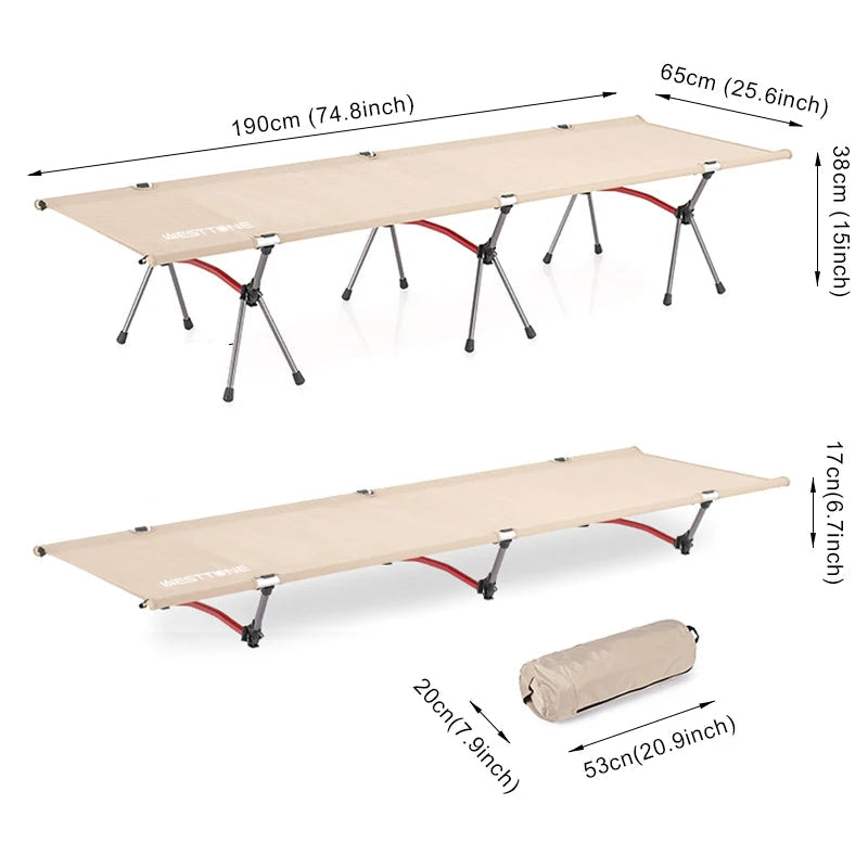 Camping Stretcher Bed Folding Aluminium Cot Ultralight 120 kg for Hiking - Black