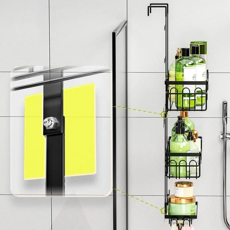 3-Layer Drill-Free Over-Door Bathroom Storage Shelf Hanging Organizer
