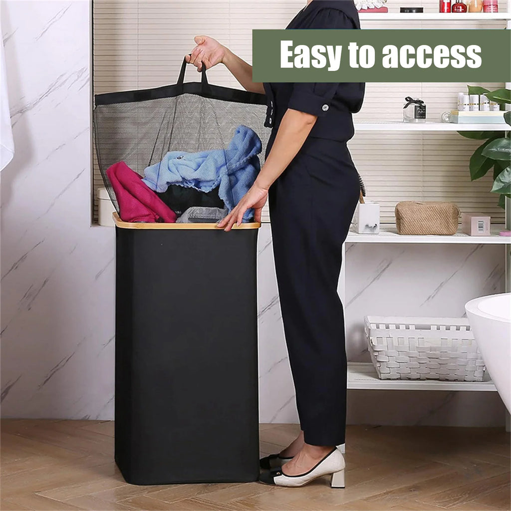 Laundry Basket 100L Foldable Clothes Hamper with Lid and Removable Inner Bag - Grey