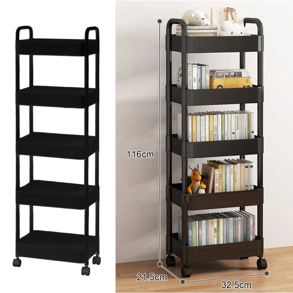 5 Tier Rolling Storage Trolley Cart Mobile Plastic Organiser Shelf with Wheels – Black