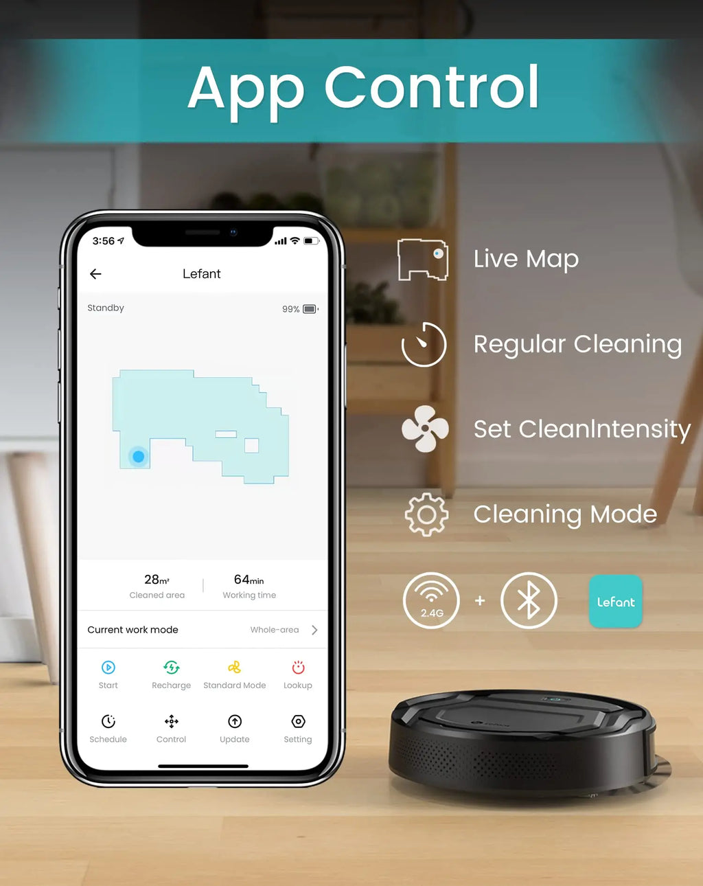 Robot Vacuum Cleaner 2200Pa Smart Navigation WiFi App Control Self-Charging – Black