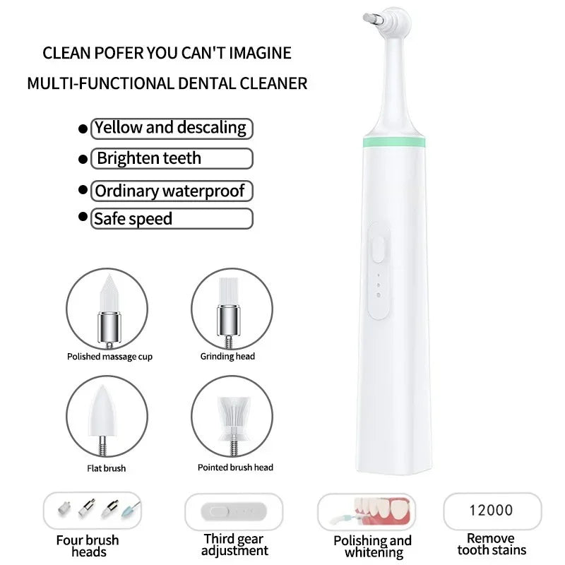 Electric Pet Tooth Cleaner Rechargeable Oral Care Brush with 4 Heads - Pink