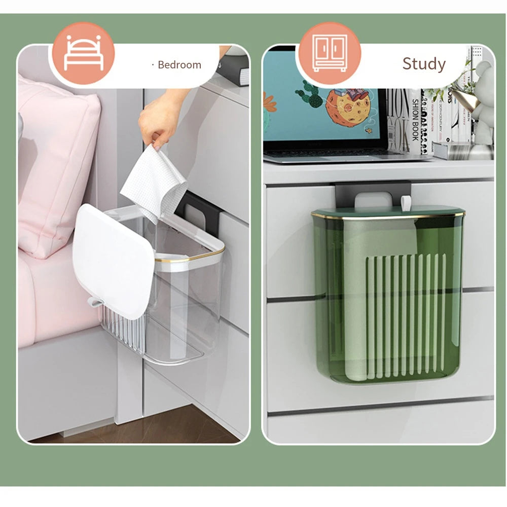 Wall Mounted Kitchen Trash Can 9L Hanging Garbage Bin with Slide Lid – White