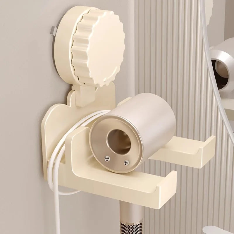 Modern Suction Cup Hair Dryer Holder Wall Mounted No Drill Bathroom Storage Rack – White