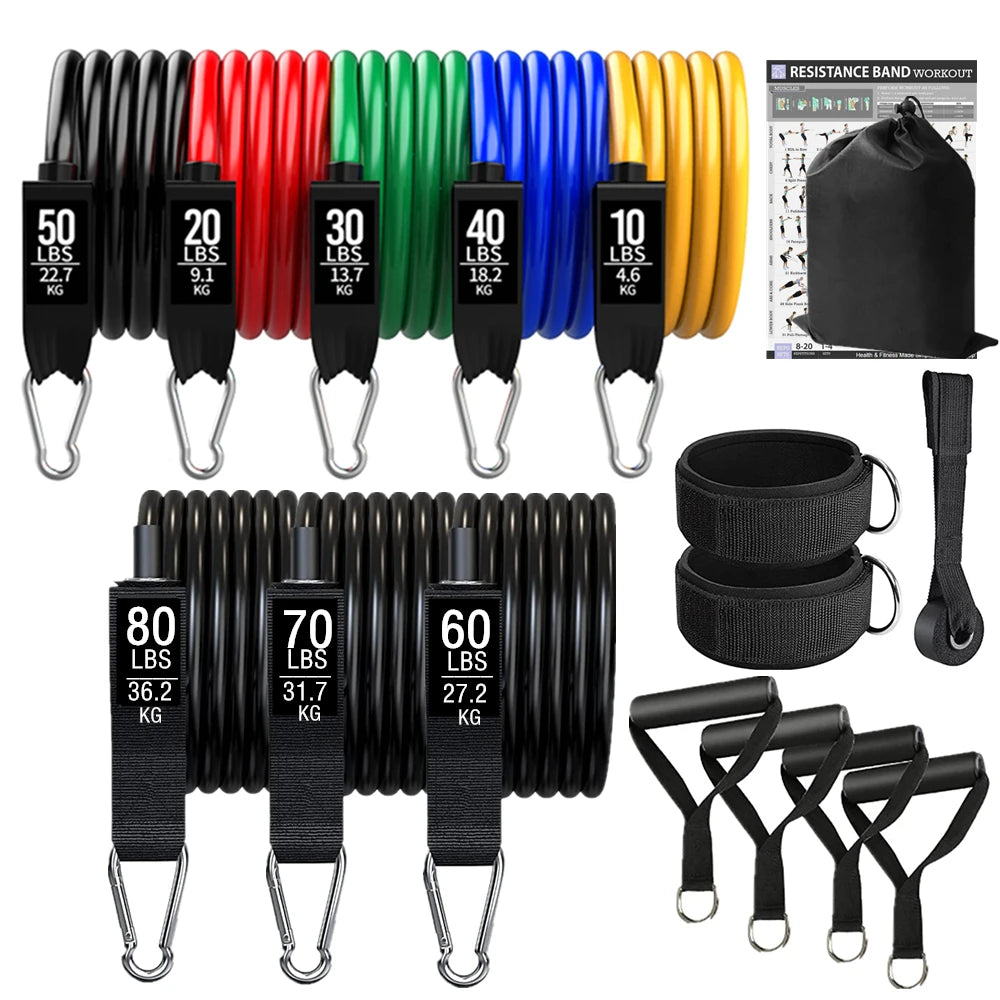 Resistance Bands Set Stackable Elastic Tubes Workout Kit with Door Anchor and Ankle Straps - 17pcs