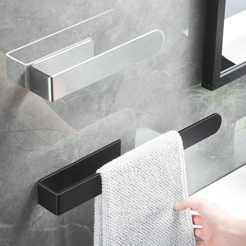 Self Adhesive Stainless Steel Towel Rack 37cm Wall Mounted Hand Towel Holder – Silver