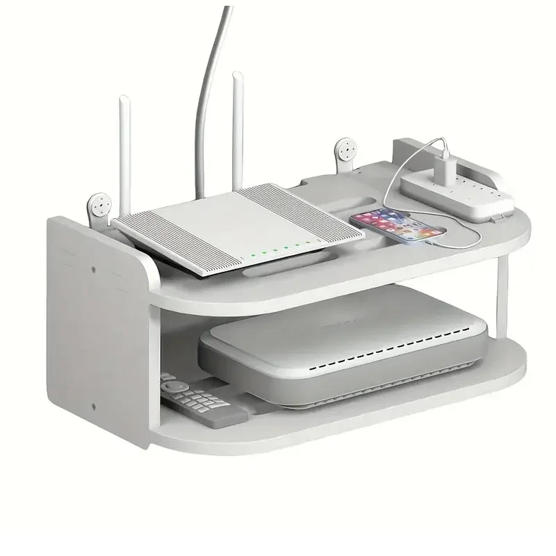30cm Wall Mounted WiFi Router Shelf Power Strip Cable Storage Rack