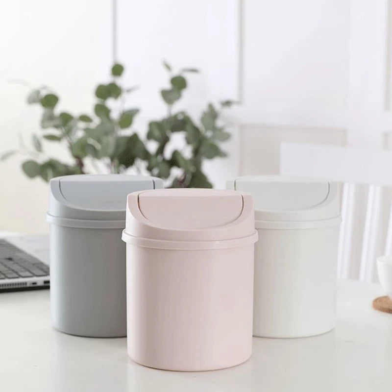 Trash Can 13cm Mini Desktop Bin with Cover - Gray