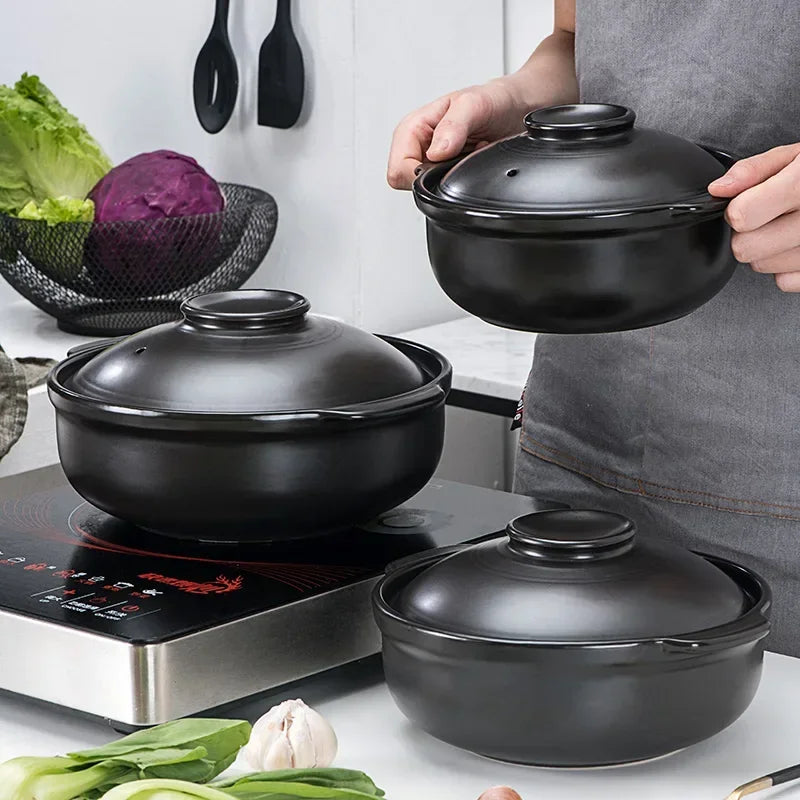 Ceramic Casserole Pot 2.6L Deep Soup Clay Pot with Lid for Gas Stove Cooking