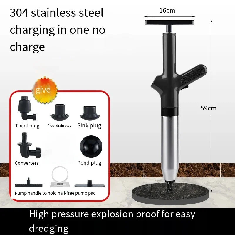 Drain Unclogger Pump High Pressure Portable Pipe Cleaner for Toilet Sink - Black