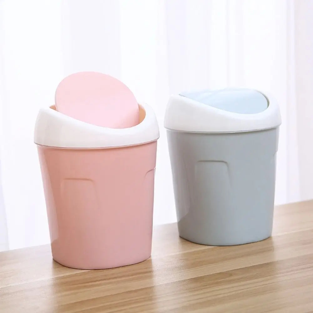 Mini Rubbish Bin Swing Lid Small Plastic Waste Bin for Bedroom & Office - Pink