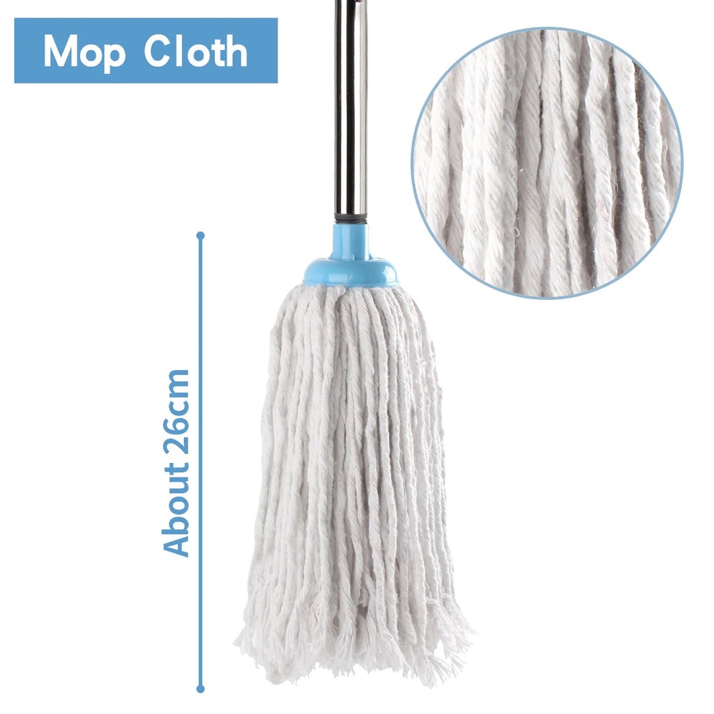 Cotton Thread Mop Stainless Steel Handle Manual Wring Floor Cleaning Mop White and Blue