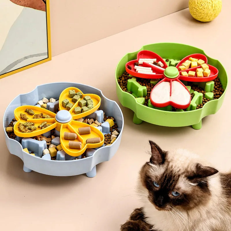 Pet Slow Feeder Bowl Round Puzzle Feeding Dish for Controlled Mealtimes - Green